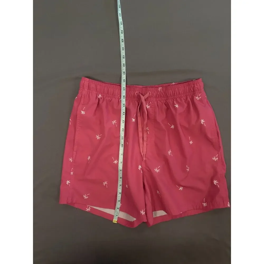 MENS OLD NAVY SWIM TRUNKS Shorts Pockets lined Pink with palm tress MED